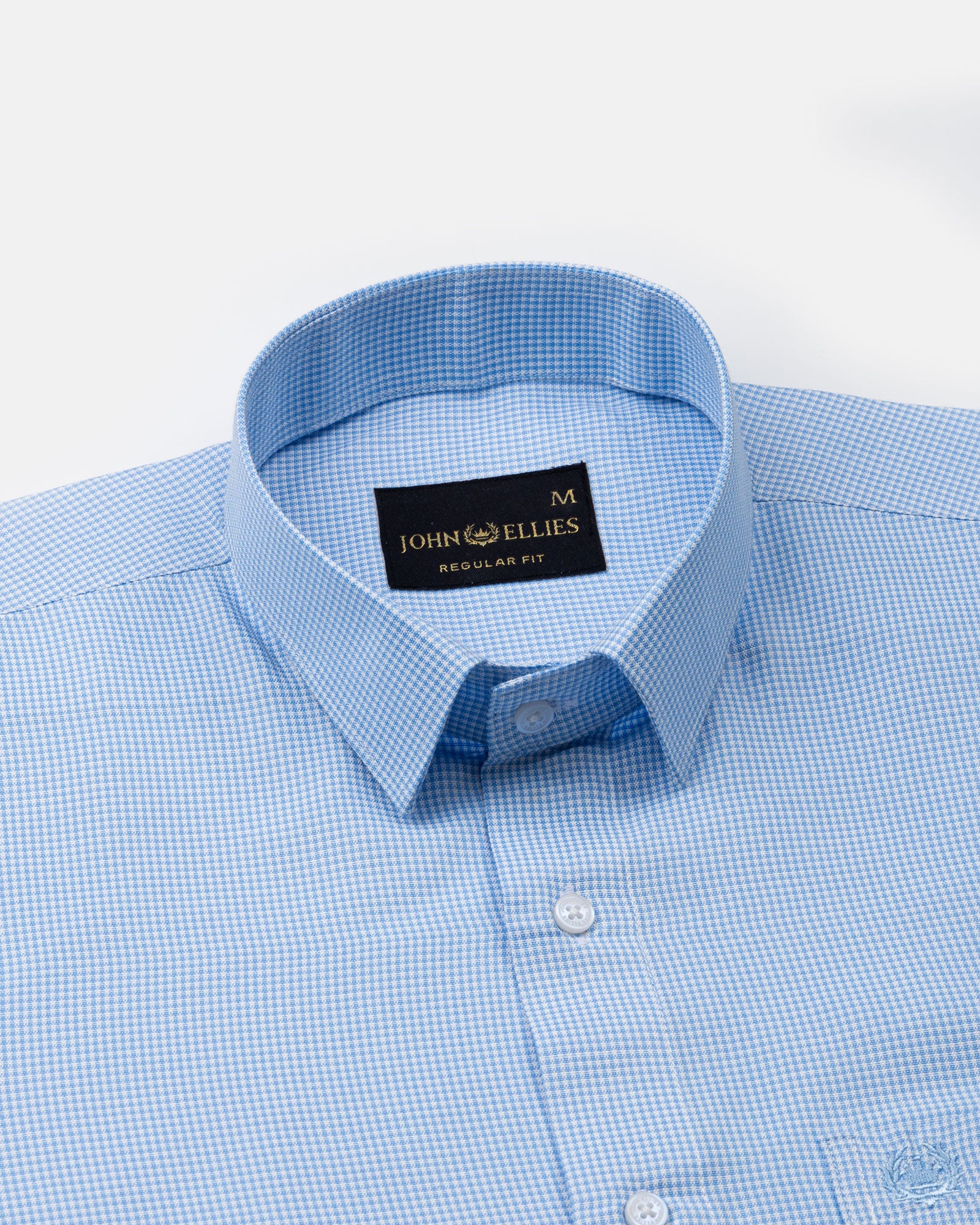 Haston Sky Blue Micro Check Oxford Cotton Shirt - John Ellies
