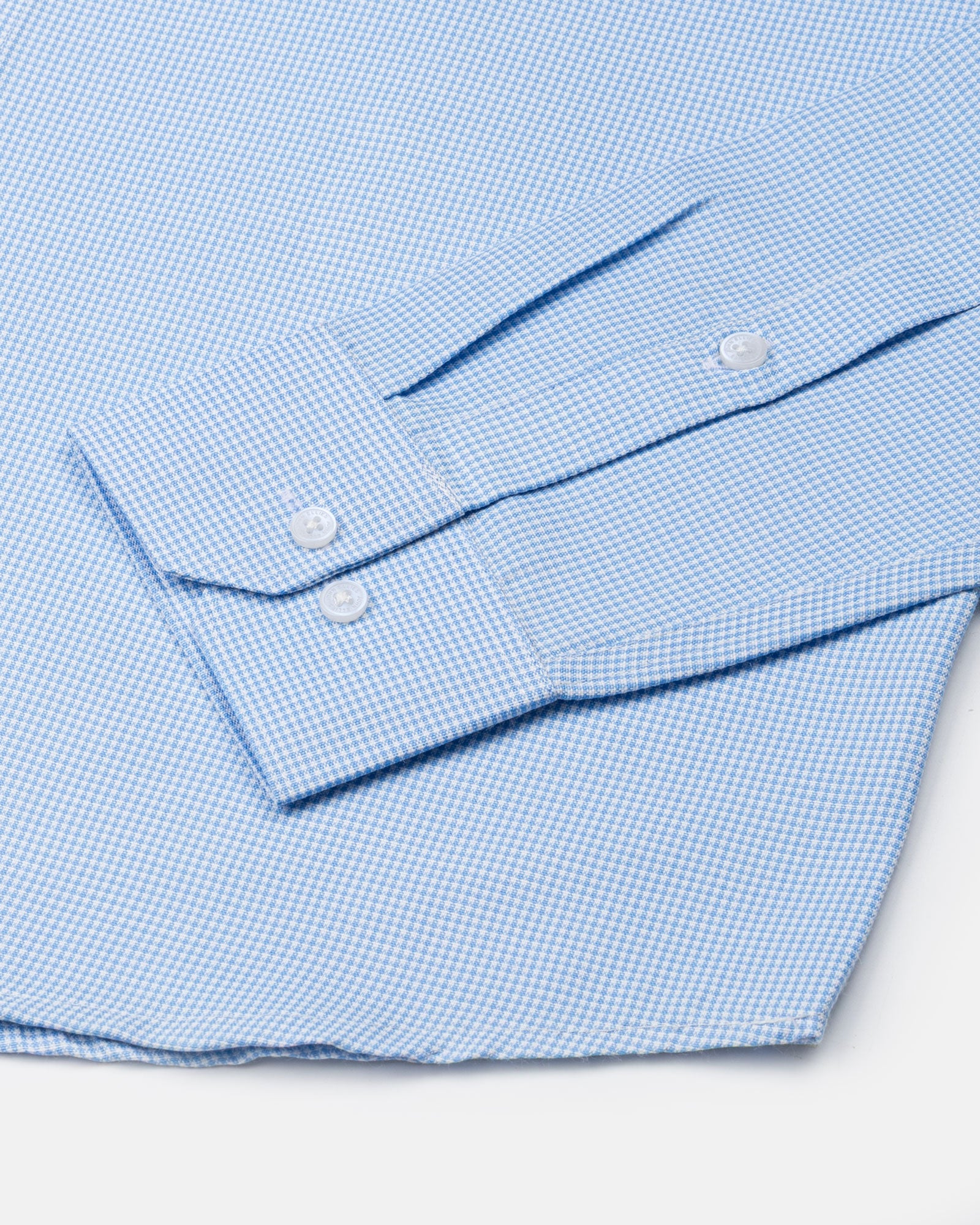 Haston Sky Blue Micro Check Oxford Cotton Shirt - John Ellies