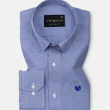 Haston Navy Blue Micro Check Oxford Cotton Shirt - John Ellies