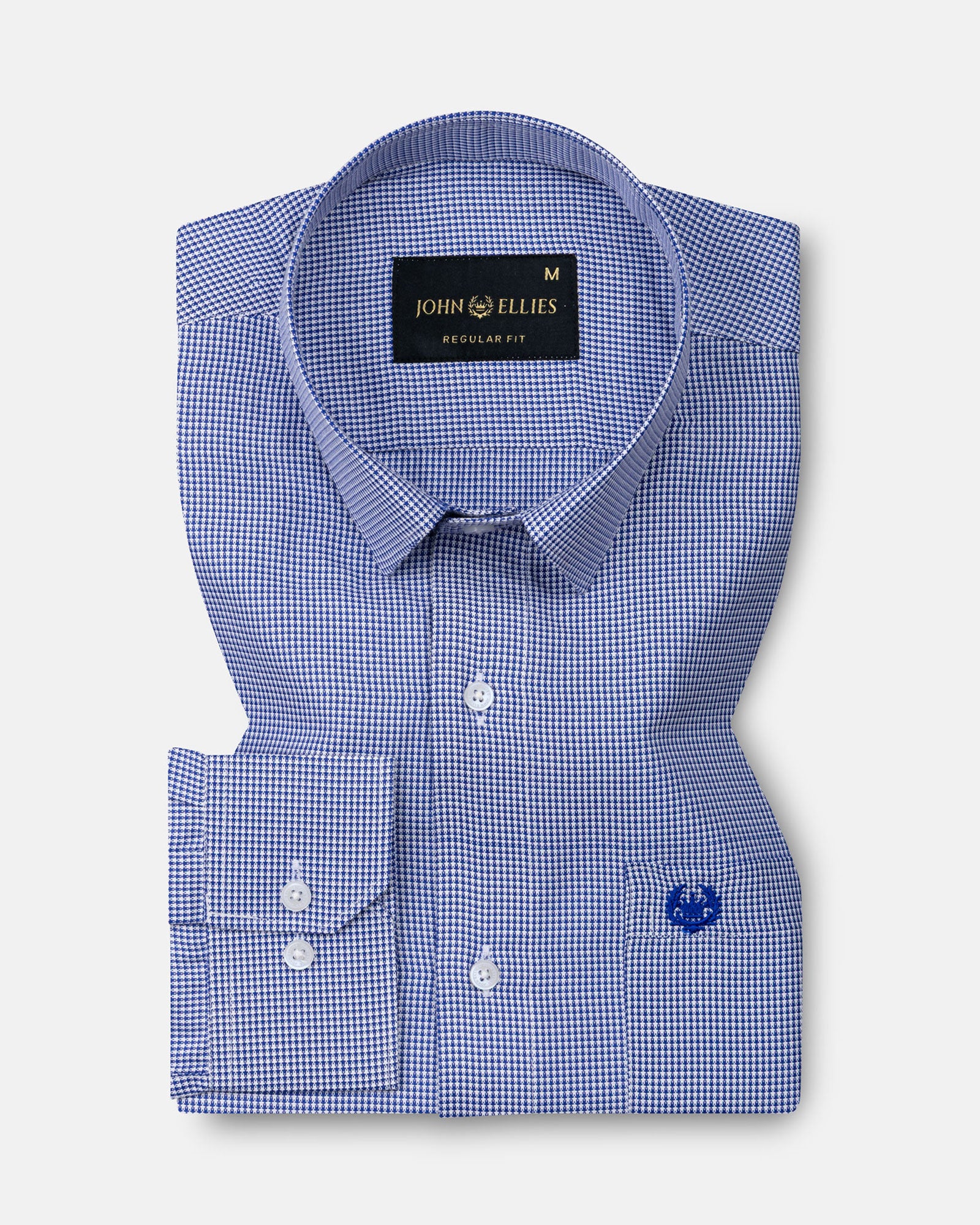 Haston Navy Blue Micro Check Oxford Cotton Shirt - John Ellies