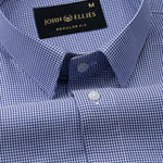 Haston Navy Blue Micro Check Oxford Cotton Shirt - John Ellies