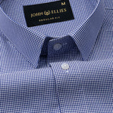 Haston Navy Blue Micro Check Oxford Cotton Shirt - John Ellies