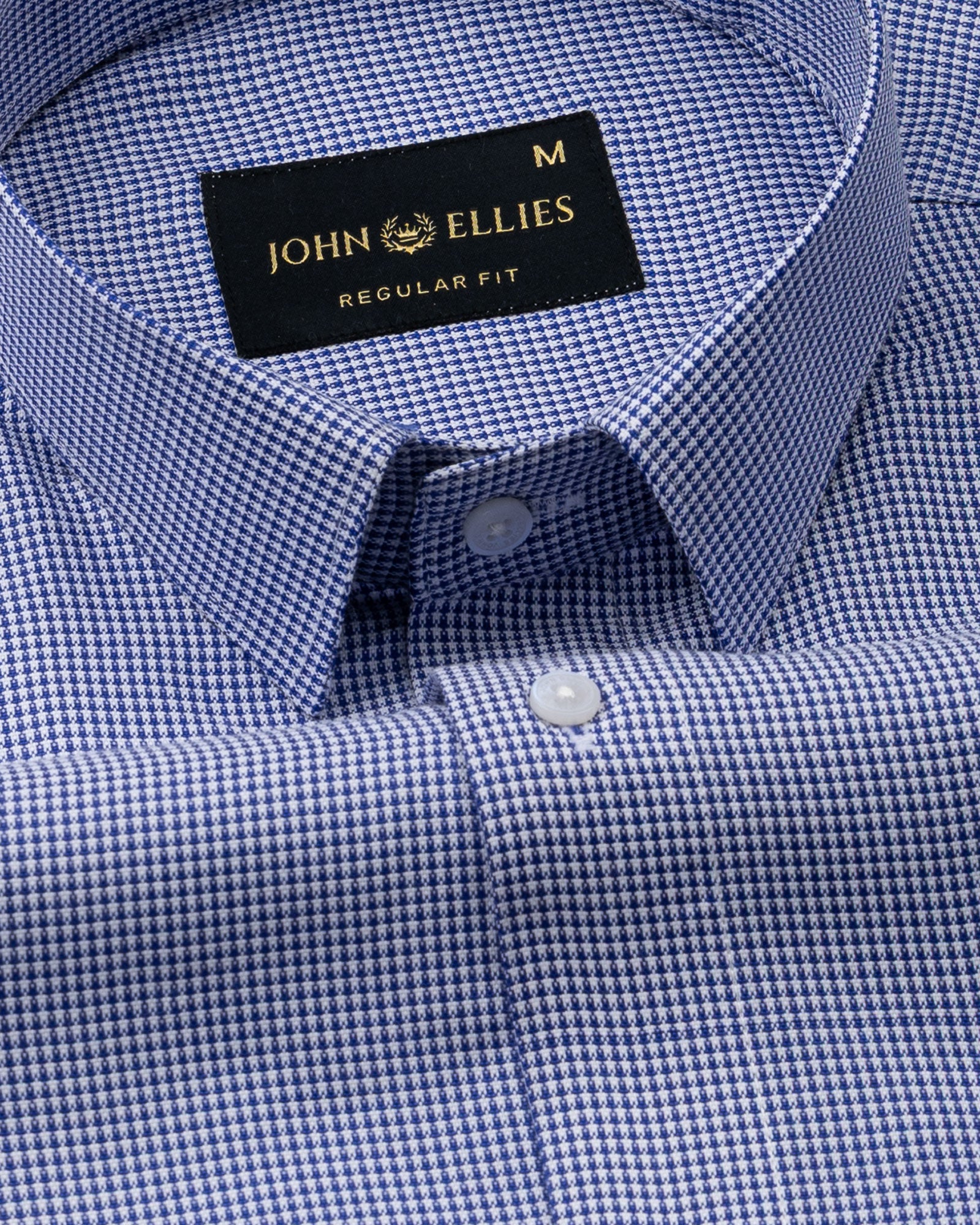 Haston Navy Blue Micro Check Oxford Cotton Shirt - John Ellies