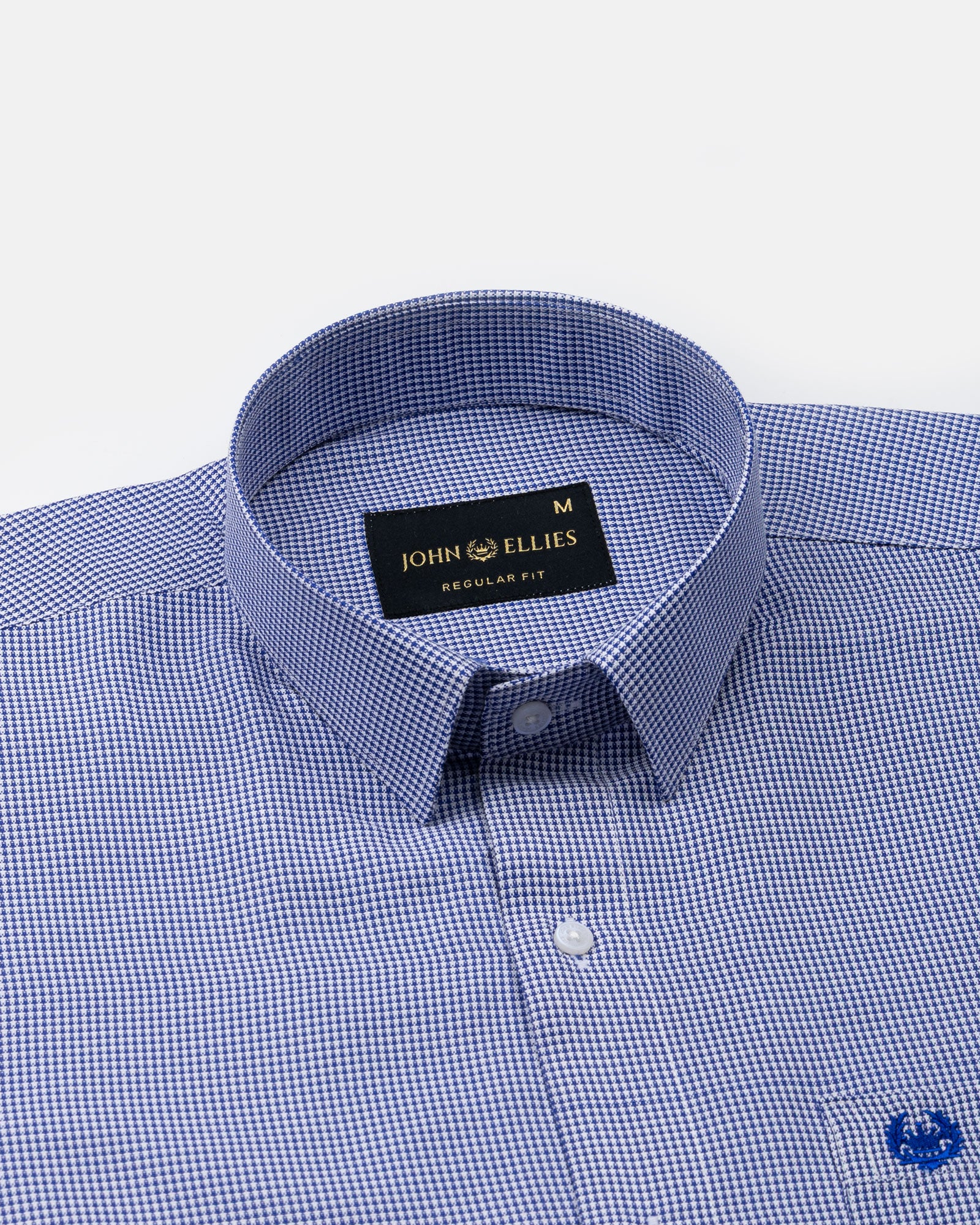 Haston Navy Blue Micro Check Oxford Cotton Shirt - John Ellies