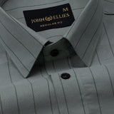 Gloris Dark Olive Stripes Oxford Cotton Shirt