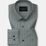 Gloris Dark Olive Stripes Oxford Cotton Shirt