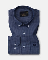 Topez Navy Blue Check Button Down Cotton Shirt