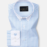 Rovice Sky Blue White Cuff Collar Oxford Cotton Stripes Shirt