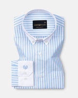 Rovice Sky Blue White Cuff Collar Oxford Cotton Stripes Shirt