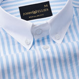 Rovice Sky Blue White Cuff Collar Oxford Cotton Stripes Shirt
