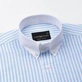 Rovice Sky Blue White Cuff Collar Oxford Cotton Stripes Shirt