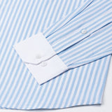 Rovice Sky Blue White Cuff Collar Oxford Cotton Stripes Shirt