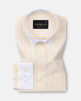 Rovice Yellow White Cuff Collar Oxford Cotton Stripes Shirt