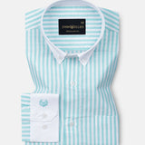 Rovice Lime White Cuff Collar Oxford Cotton Stripes Shirt