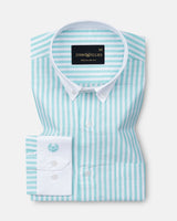 Rovice Lime White Cuff Collar Oxford Cotton Stripes Shirt