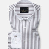 Rovice Silver White Cuff Collar Oxford Cotton Stripes Shirt
