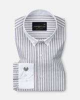 Rovice Silver White Cuff Collar Oxford Cotton Stripes Shirt