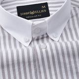 Rovice Silver White Cuff Collar Oxford Cotton Stripes Shirt