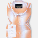 Rovice Orange White Cuff Collar Oxford Cotton Stripes Shirt