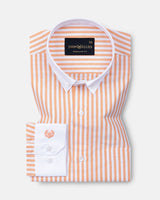 Rovice Orange White Cuff Collar Oxford Cotton Stripes Shirt