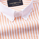Rovice Orange White Cuff Collar Oxford Cotton Stripes Shirt