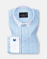 Rovice Blue White Cuff Collar Oxford Cotton Stripes Shirt