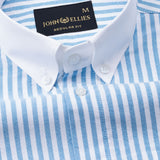 Rovice Blue White Cuff Collar Oxford Cotton Stripes Shirt