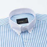 Rovice Blue White Cuff Collar Oxford Cotton Stripes Shirt