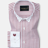 Rovice Maroon White Cuff Collar Oxford Cotton Stripes Shirt