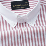 Rovice Maroon White Cuff Collar Oxford Cotton Stripes Shirt