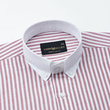 Rovice Maroon White Cuff Collar Oxford Cotton Stripes Shirt