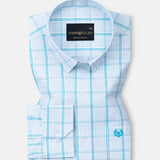 Cento Aqua Blue Check Cotton Shirt