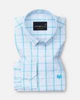 Cento Aqua Blue Check Cotton Shirt