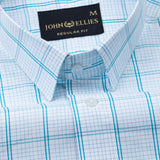 Cento Aqua Blue Check Cotton Shirt