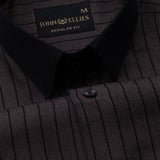Bexlay Ash Brown Black Cuff Collar Oxford Stripes Shirt