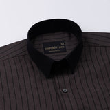 Bexlay Ash Brown Black Cuff Collar Oxford Stripes Shirt