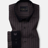 Bexlay Ash Brown Black Cuff Collar Oxford Stripes Shirt