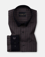 Bexlay Ash Brown Black Cuff Collar Oxford Stripes Shirt