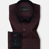 Bexlay Maroon Black Cuff Collar Oxford Stripes Shirt