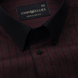 Bexlay Maroon Black Cuff Collar Oxford Stripes Shirt