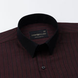 Bexlay Maroon Black Cuff Collar Oxford Stripes Shirt