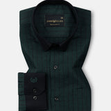 Bexlay Green Black Cuff Collar Oxford Stripes Shirt