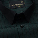 Bexlay Green Black Cuff Collar Oxford Stripes Shirt