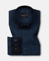 Bexlay Blue Black Cuff Collar Oxford Stripes Shirt