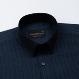 Bexlay Blue Black Cuff Collar Oxford Stripes Shirt