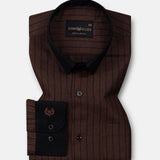 Bexlay Brown Black Cuff Collar Oxford Stripes Shirt