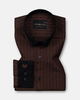 Bexlay Brown Black Cuff Collar Oxford Stripes Shirt
