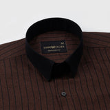 Bexlay Brown Black Cuff Collar Oxford Stripes Shirt
