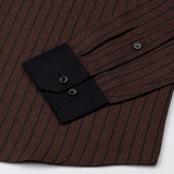 Bexlay Brown Black Cuff Collar Oxford Stripes Shirt