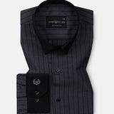 Bexlay Grey Black Cuff Collar Oxford Stripes Shirt